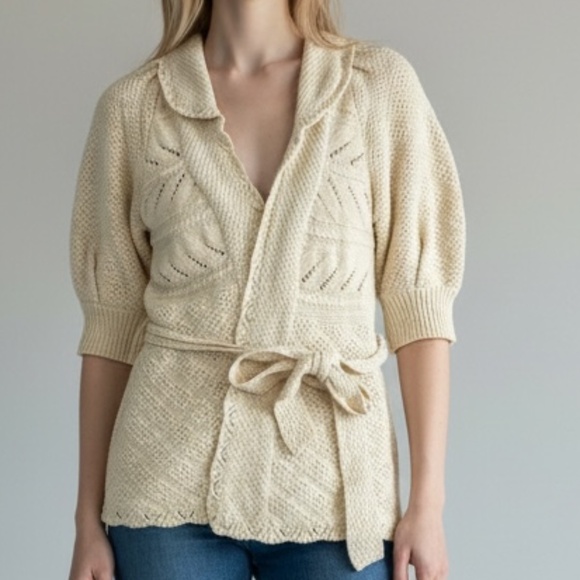 YTG Juicy Couture Open Knit Wrap Cardigan Womans SZ Med Y2k Coquette Romantic - Picture 1 of 14